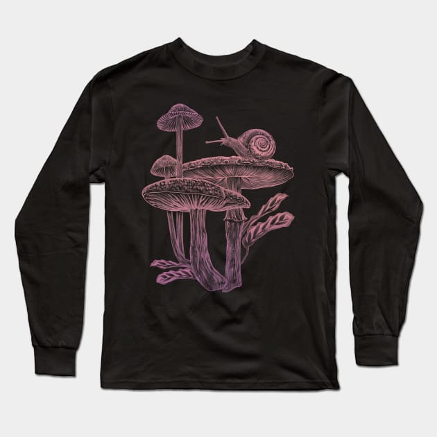 Mushrooms & Snail P Long Sleeve T-Shirt by Crude Casey